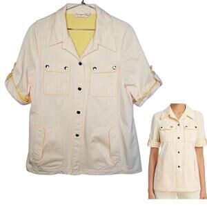 Tory Burch Womens 8 Iced Lemon Cotton Twill Safari Shirt Yellow (1705)